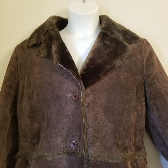 Newport News L Brown Rancher Coat Faux Fur Trim Shearling Rancher Duster Cosplay - Picture 8 of 8